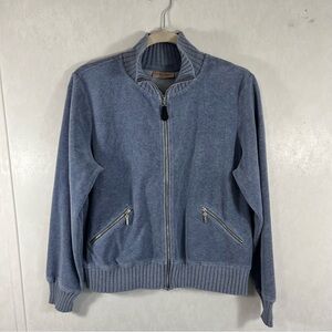 I. E. Relaxed Dusty Blue Zip-Up Women's Jacket Velour